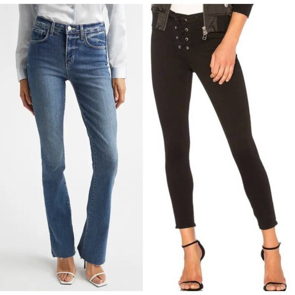 L’AGENCE LOT OF 2 Jeans - Black Lace Up Skinny & Blue Slim Fit Bundle Size 24